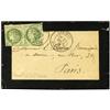 Image 1 : 1876 Mourning envelope to FRANCE bearing French General Colonies 5 c green (imperf pair) (Yvert 17) 