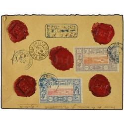 1899 Registered and charged envelope to FRANCE bearing 50 cents blue and rose (Yvert 15) and 75 cent