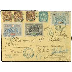 1900 Registered envelope to FRANCE bearing Obock 2 cents brown (3) (Yvert 33), 4 cents brown-orange 