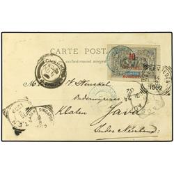 1902 Destination mail. Picture post card to JAVA, Netherlands East Indies bearing 10 on 25 cent blac