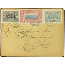1903 Registered envelope to Paris with mixed imperf franking of 5c. & 10c. Obock + 25c. Djibouti tie