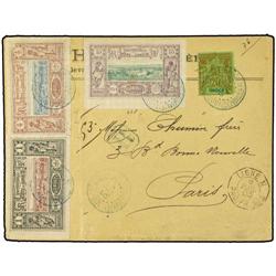 1903 Registered envelope to Paris with mixed franking of Djibouti 1c, 4c. & 15c. + 20c. Obock tied b