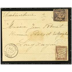 1893 Mourning envelope to FRENCH CHINA bearing France Type Sage 25 cent blue (Yvert 97) tied by HERE