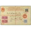 Image 1 : 1898 Registered postal stationary envelope 20 centimes red upgraded with 5 cents green (block of 21)