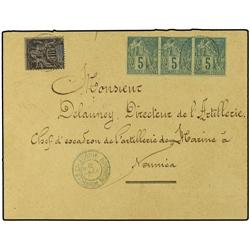 1893 Envelope to the Chief of the Artillery of the Marine at Noumea bearing French General Colonies 