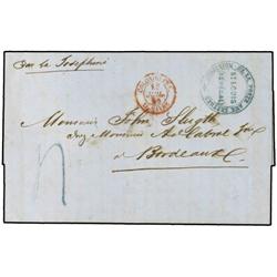 1859 Stampless envelope to FRANCE written from St. Louis cancelled DIRECTION DE LA POSTE AUX LETTRES