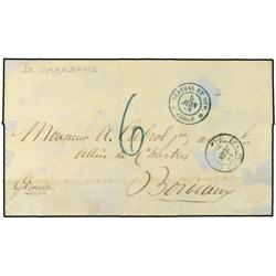 1868 CARABANE (Sur de Senegal en el rio Casamence). Fechador SENEGAL ET DEP./GOREE y "6" (decimas) d