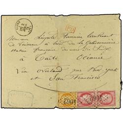 1875 Envelope with full contents addressed to the Lieutenant of the French Navy ship "La Galessonnie
