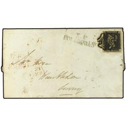 1841 Envelope to WIMBLEDON bearing 1 d black tied by black MALTESE CROSS sent from London with arriv