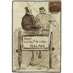 1852-53 CUATRO frontales dirigidos a MAJOR W. COTTON con sello de 1 p. rojo. Diversas ilustraciones.