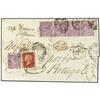 Image 1 : 1869 Envelope to PORTUGAL bearing 1 d rose (SG 43) and 6 d mauve plate 6 (5) (SG 105) tied by LONDON