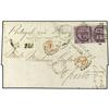 Image 1 : 1869 Envelope to PORTUGAL bearing 6 d mauve plate 8 (pair) (SG 109) tied by LONDON duplex with red P