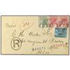 Image 1 : 1901 Registered envelope to Boston, USA, franked QV 1c., 2c(2) + 5c. tied by barred oval ´C´ of CHOR