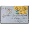Image 1 : 1,3(5) 1862 ROTTERDAM a BELFAST (Irlanda). 5 cts. azul y 15 cts. amarillo, sello y dos parejas. Dobl