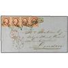 Image 1 : 2(4) 1862 ROTTERDAM a LONDON. 10 cts. carmín tira de cuatro. MAGNIFICA. 