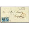 Image 1 : 4(2) 1866 ROTTERDAM a BERLIN. 5 cts. azul (2). Marca UNZUREICHEND/FRANKIRT y tasada a la llegada con