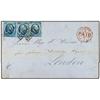 Image 1 : 4(3) 1867 ROTTERDAM a LONDRES. 5 cts. azul, tres sellos. MAGNIFICA. 