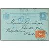 1899 Netherlands Indies postal stationary double reply card 5 cents blue cancelled by PADANG squared