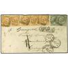 Image 1 : 1870 FIRENZE a INGLATERRA. 5 cts. verde gris (2) y 10 cts. bistre (5). Carta con FRANQUEO INSUFICIEN