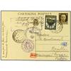 1942 Italian Postal stationary card 30 cent. brown mixed with Rhodes Air Mail 50 cent black and yell