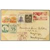 1948 Censored postal stationary card 50 sen carmine upgraded with, 20 sen orange (2) (SG 419), 50 se
