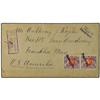 Image 1 : 1920 Registered envelope to FRANKLIN, Mass., USA, franked pair 60p tied by straight-line PANEMUNIS c