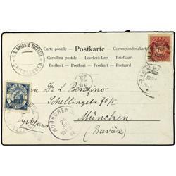 1902 Picture postcard to Munich franked local 5 ore (man shooting upright polar bear) tied by ss "Au