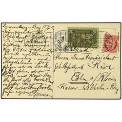 1912 Picture postcard to Cologne franked 5 ore local (bears fighting each other) tied by Magdalene d