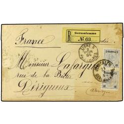 1894 Registered envelope to FRANCE bearing Levant 1 p on 10 k blue (2) (Yvert 23) tied by JERUSALEM/