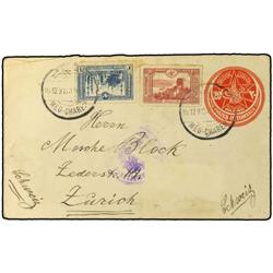1916 Ottoman Empire. 20 para postal stationery envelope, uprated 20 para + 1 piastre pictorials tied
