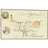 Image 1 : 1863 ELVAS a PARIS. 50 reis verde. Magnífico y raro franqueo a Francia. 