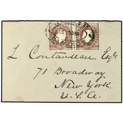 1890 Cover to New York franked by 1886 pair of 40 reis chocolate tied by oval ´Correio de San Vicent