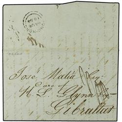 1854 (Aug 3) Entire letter from MACAU to Gibraltar with fine HONG KONG cds in black on reverse with 