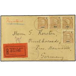 1911 Registered envelope to GERMANY cancelled on reverse by CUSTOMS LAPPA double ring with Lappa Cus