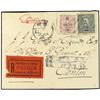 Image 1 : 1912 Registered envelope to CANTON bearing 10 avos green and  6 on 10 avos mauve (SG 120,143) tied b