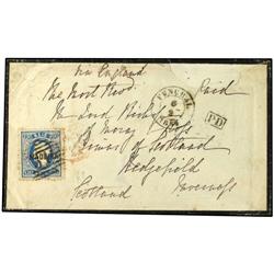 14 1868 FUNCHAL a GRAN BRETAÑA. 120 reis azul, tránsito de LIVERPOOL y llegada a INVERNESS (Escocia)