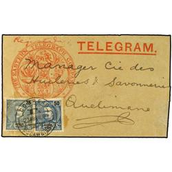 58,59 1902 MOZAMBIQUE a QUELIMANE. TELEGRAMA de la EASTERN TELEGRAPH COMPANY franqueado con sellos d