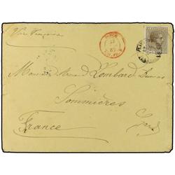 52 1882 PONCE a FRANCIA. Carta franqueada con sello de 8 ctvos. castaño circulada por el correo fran