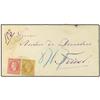 1876 Registered envelope to TRIESTE bearing 5 bani bistre and 50 bani rose (SG 111) tied by BUCUREST