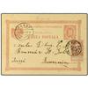 1899 Postal Stationary reply card 10 bani red used back from BELGIUM bearing Belgium 10 cent brown (