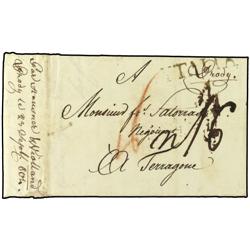 1805 ODESSA a TARRAGONA (España). Encaminador manuscrito al dorso "Par Hausner, Violland Brody" y ma