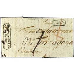 1805 TULEZYN (Ucrania) a TARRAGONA (España). Encaminador al dorso HAUGNER.VIOLLAND/IN BRODY y marca 