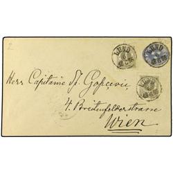 1886 12 ore postal stationery envelope, uprated 4 ore(2) tied by Lund date stamp and addressed to Vi