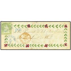 1855 FRIBOURG a FRANCIA. 40 Rp. verde. Sobre ornamentado. ESPECTACULAR y MUY RARO. 