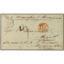1857 Stamp-less envelope to ALEPPO, Syria cancelled by WINTERTHUR datestamp routed via Zurich, Mulho