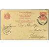 Image 1 : 1902 Postal stationary card 4 att red written from BANGKOK to GERMANY cancelled in transit by SINGAP