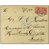 1902 Envelope to CEYLON bearing 4 att carmine (pair) (SG 72) tied by BANGKOK 2 cds, underpaid, hands