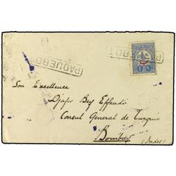 1912 Envelope to Turkish Consul General at BOMBAY, franked 1 piastre.  Posted at sea and bears large