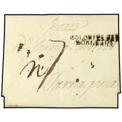 1805 BOSTON a TARRAGONA (España). Circulada via Francia, marca COLONIES PAR/BORDEAUX. Tasada a la ll