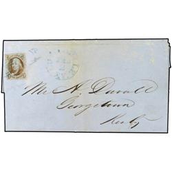 1850 Entire from LOUISVILLE to GEORGETOWN in the state of Kentucky franked imperf 5c. Franklin. Full
